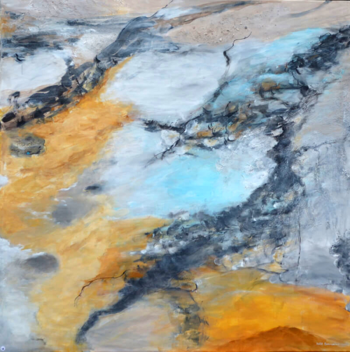 Am Ufer, Mischtechnik, 100x100cm