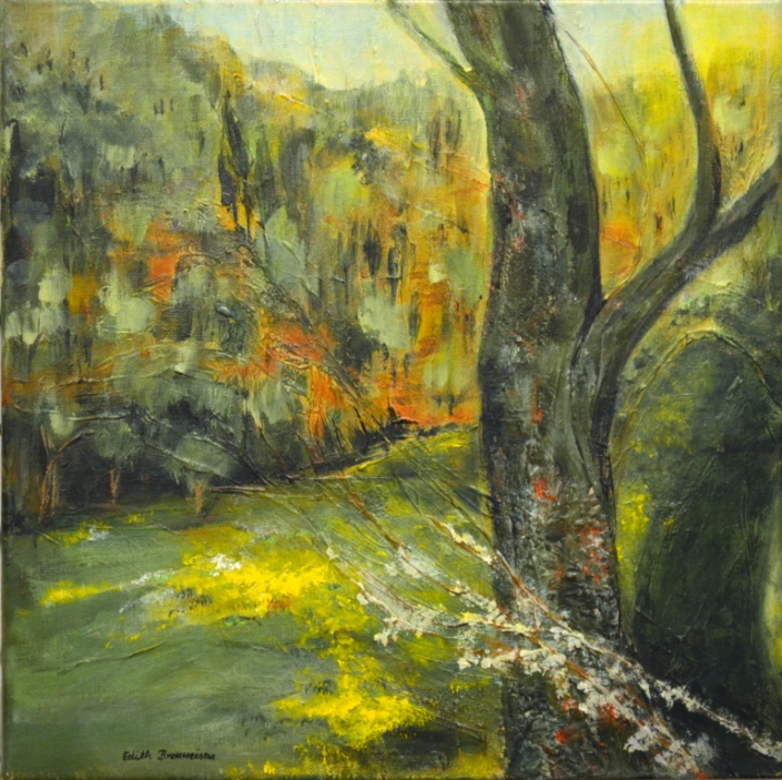 Baum mit Flechten, Mischtechnik, 40x40cm