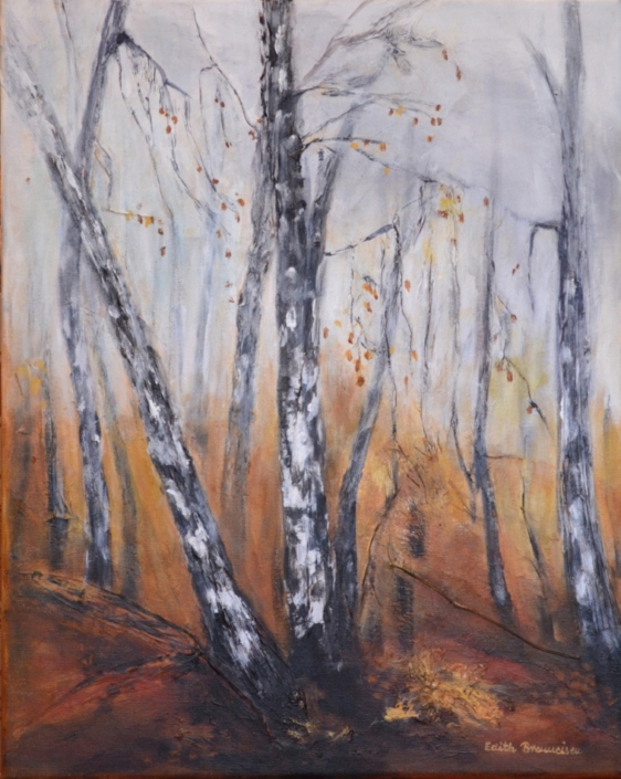 Birken im Nebel, Mischtechnik, 50x40cm