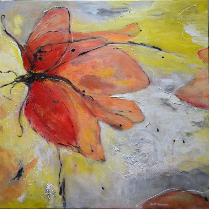 Bluete oder Falter, Mischtechnik, 70x70cm - VERKAUFT