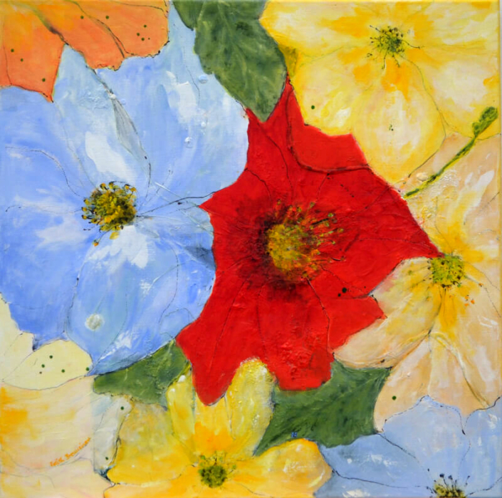 Blüten, Mischtechnik, 60x60cm