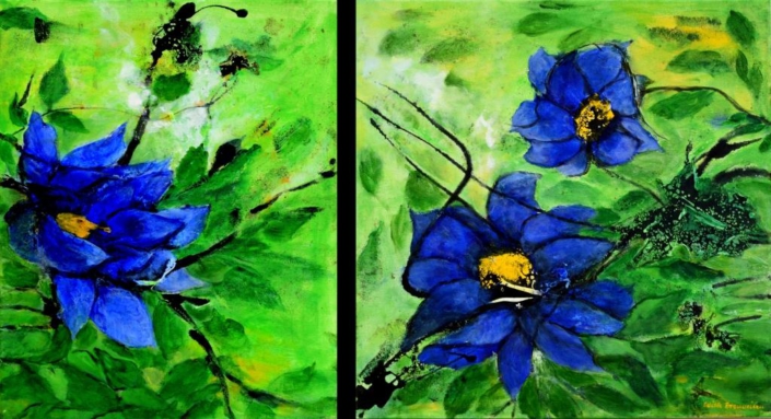 Clematis, Mischtechnik, 50x50cm und 50x40cm