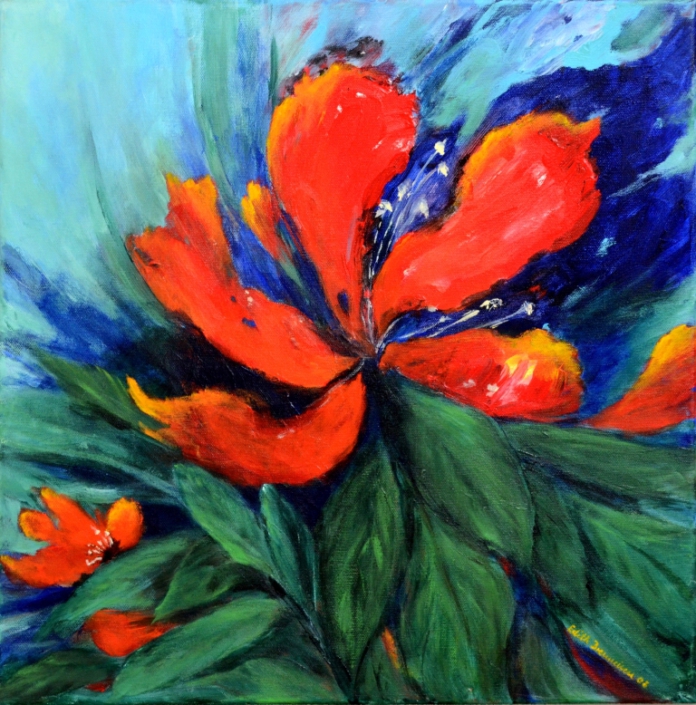 Florales Rot, Acryl, 50x50cm