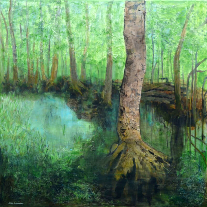 Flussaue nach dem Regen 2, Mischtechnik, 100x100cm