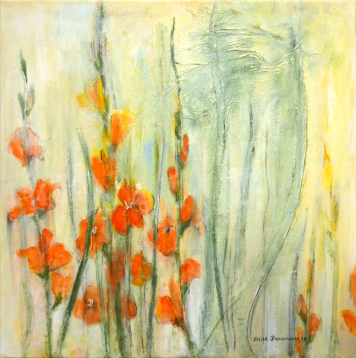 Gladiolen, Mischtechnik, 40x40cm