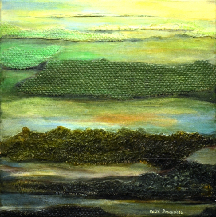 Landschaft in Gruen, Mischtechnik, 40x40cm