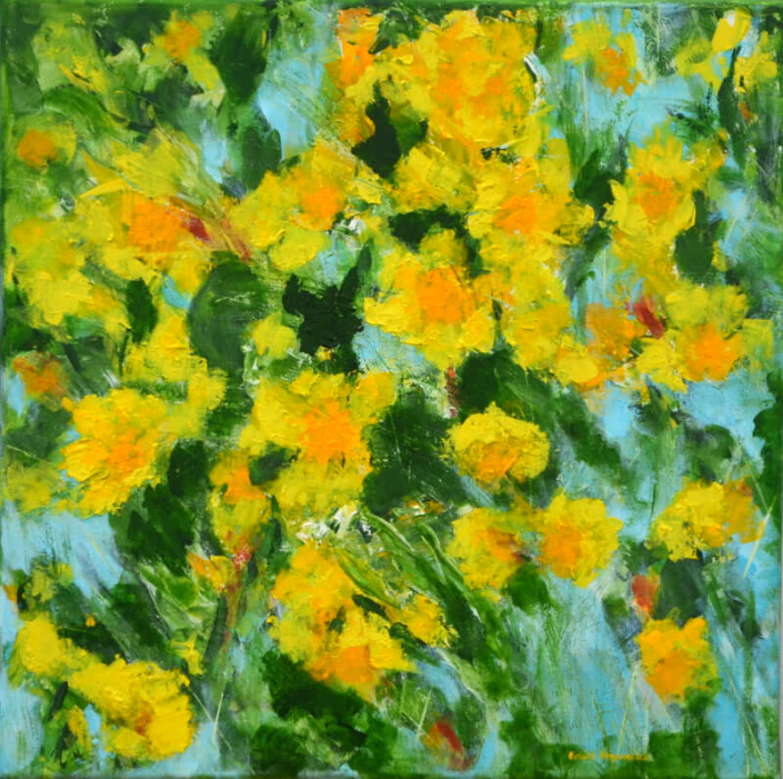 Narzissen, Mischtechnik, 50x50cm