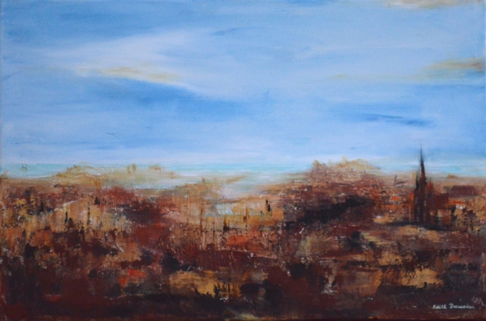 Stadt am Meer, Mischtechnik, 40x60cm