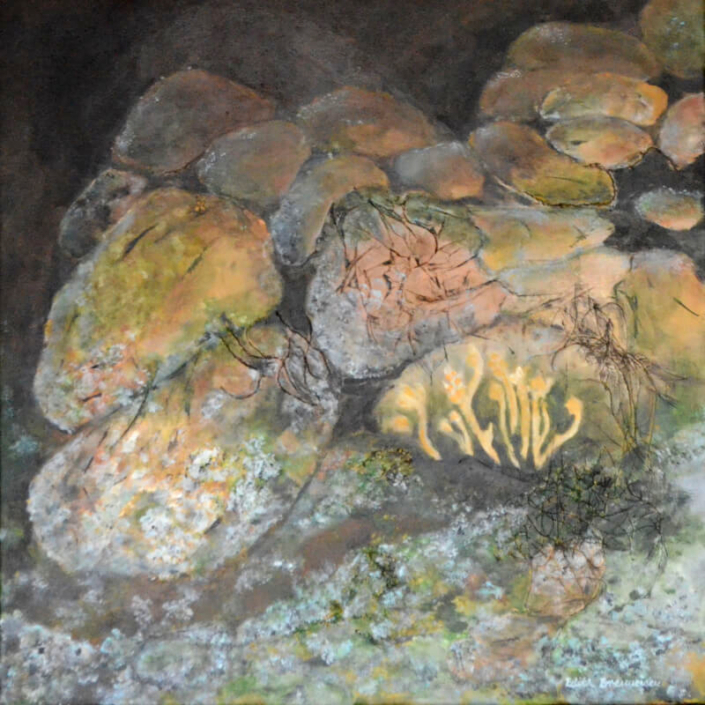 Steine und Flechten, Mischtechnik, 50x50cm