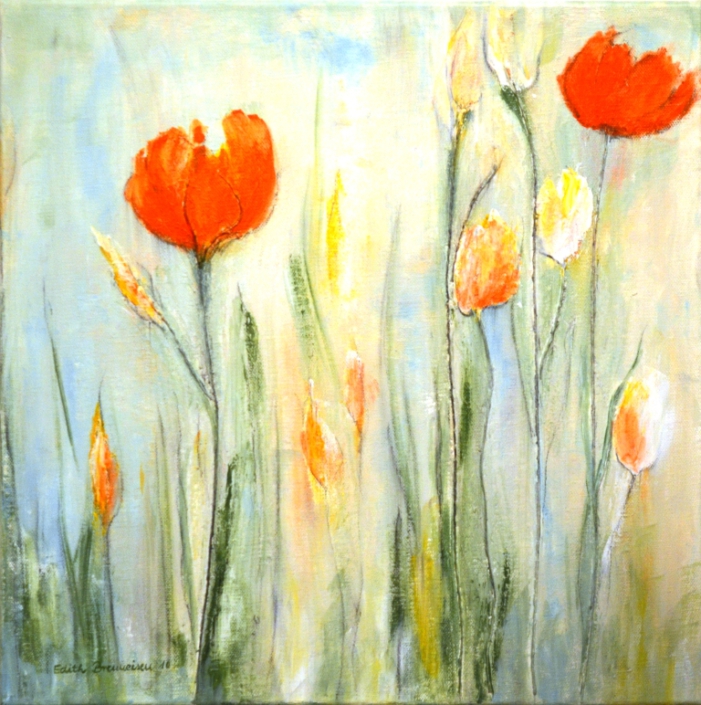 Tulpen, Mischtechnik, 40x40cm